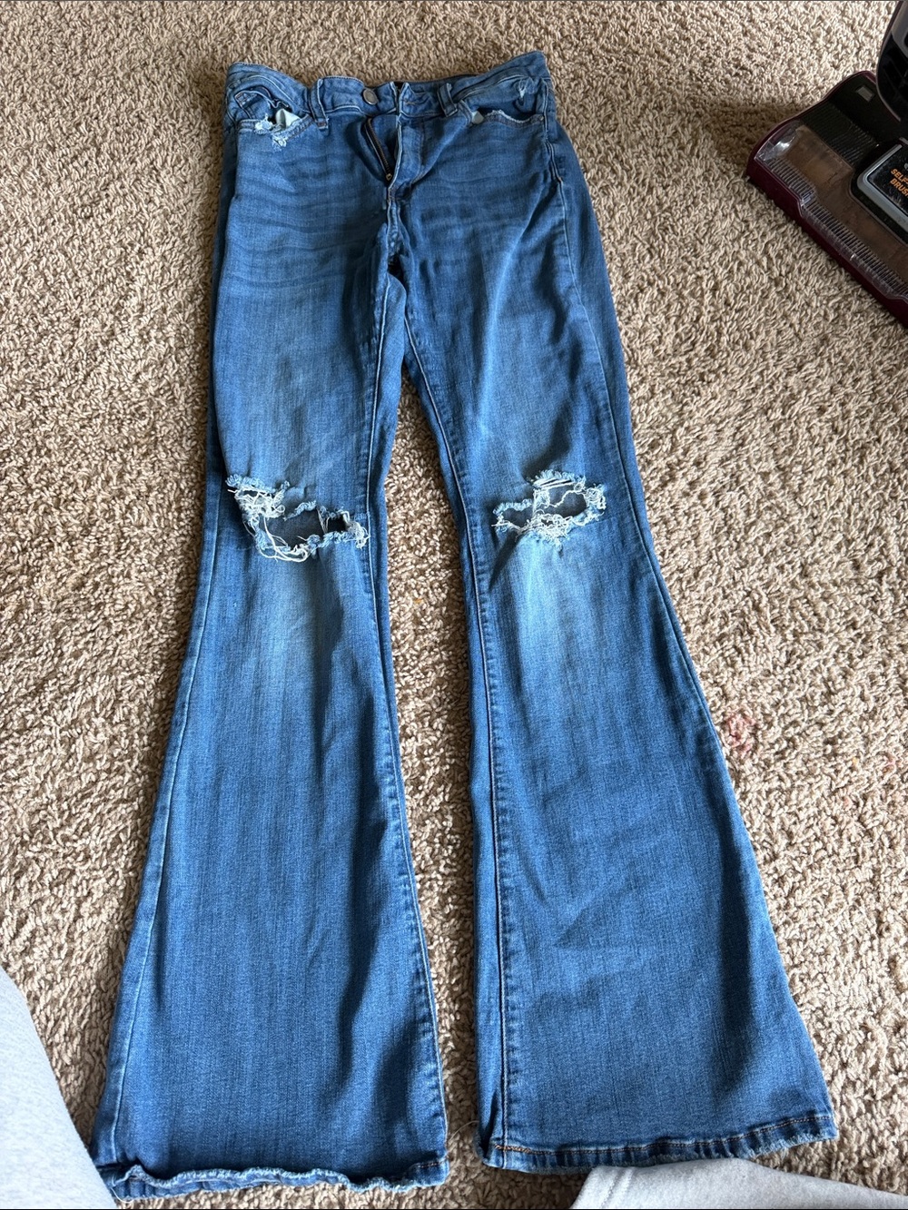 Amazon Blue Distressed Flare Jeans
